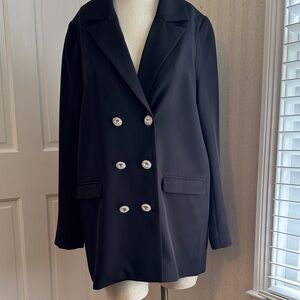 Show Me Your MuMu Black Double-Breasted Blazer with Decorative Buttons